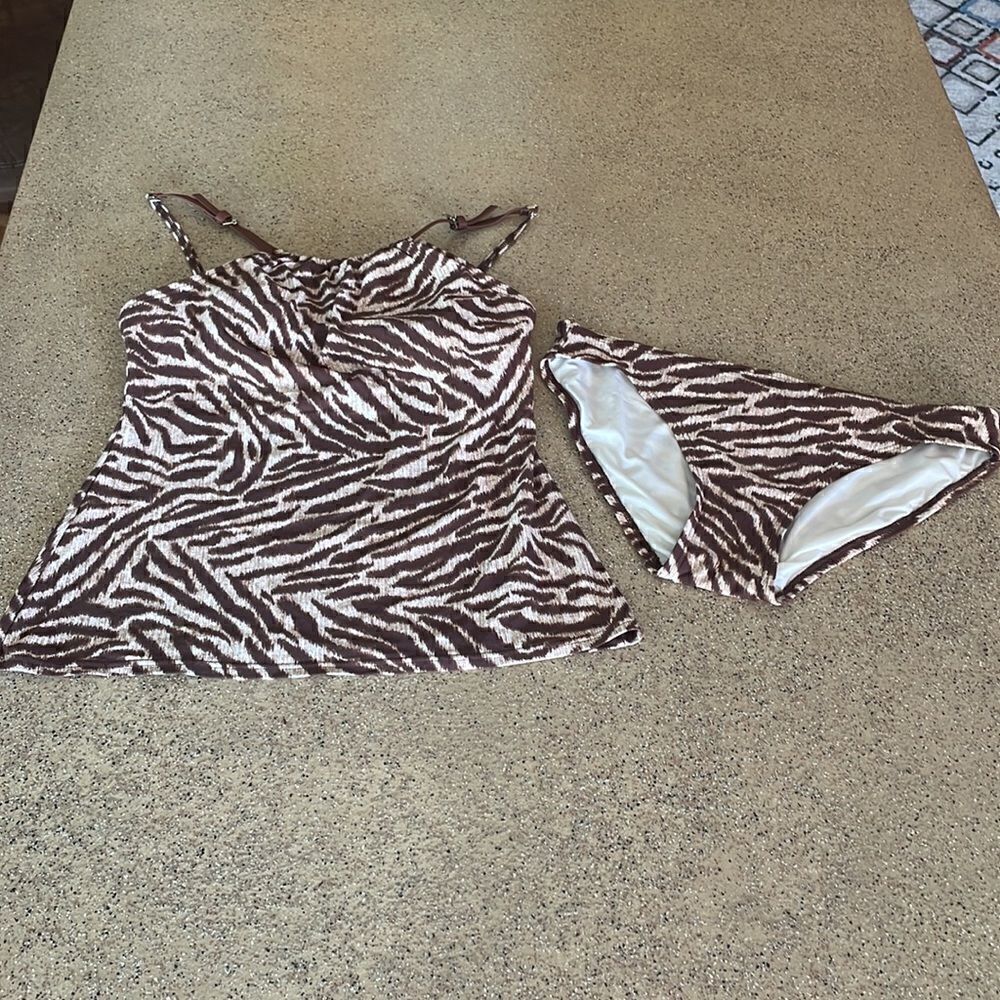 Michael Kors brown tiger print halter neck tankini swimsuit